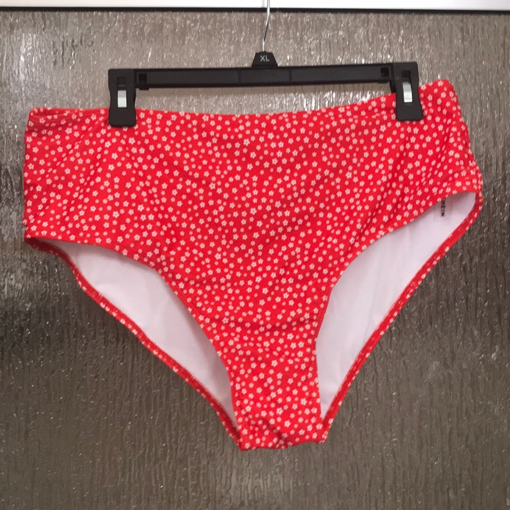 SHEIN red/white floral high waisted swim bottoms